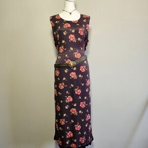April Cornell Deep Plum 90s Floral Cottagecore Prarie Coquette Flirty Dress M